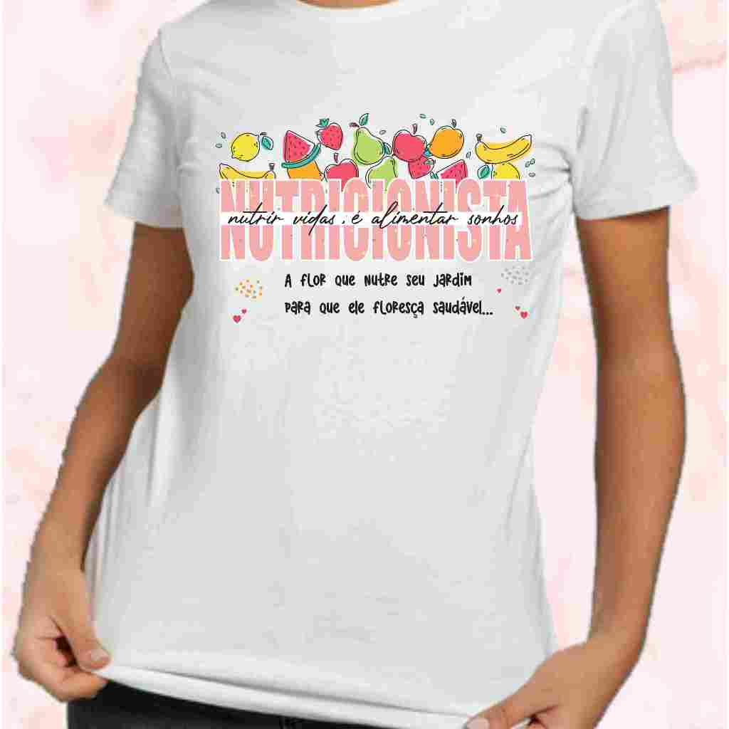 Camisetas, baby look básica Nutrição, nutricionista até o tamanho plus size blusa branca dia dia uniforme estudante de nutrição