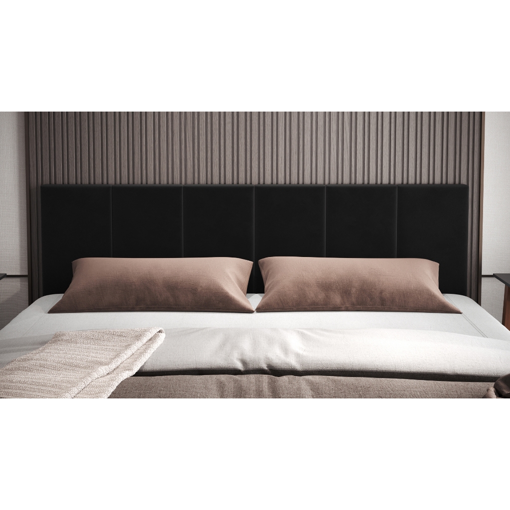 Cabeceira De Cama Box Tamanho Casal 1.40 Estofada Almofadada Painel Cor Preto Modelo Dubai