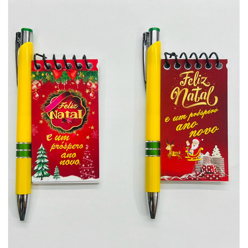 Kit bloco de anotação com caneta feliz natal e ano novo papai noel