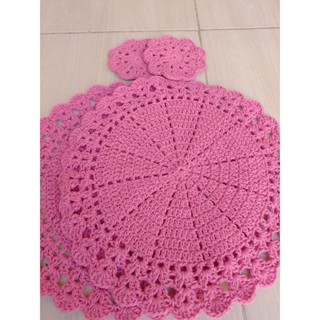 toalhinha de croche+ porta copos/kit 4 ou 8 peças/souplast em Oferta na Shopee
