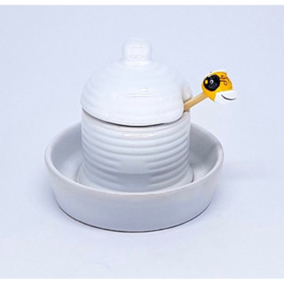 Meleira de porcelana branca luxo com pegador abelha
