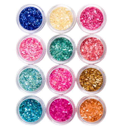 Kit 12x Madre Pérolas Encapsulamento Unhas Cores Diversas gliter flocado flor seca