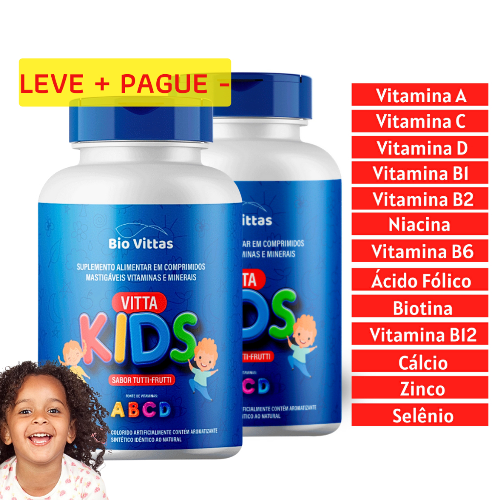 KIT Vitamina Infantil Para Imunidade Apetite Anemia - Infantil Mastigavel - Tutti-Frutti 240 comprimidos TOTAL - Biovitas