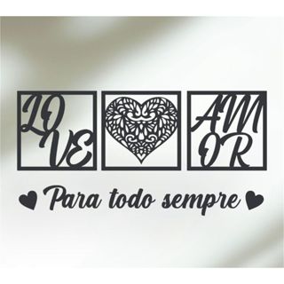 KIT 3 Quadros Para todo Sempre, Love e Coração Geométrico Amor + 2 Mini Apliques de Coração Frase de Parede Religioso Linha premium PROMOÇÃO em Oferta na Shopee