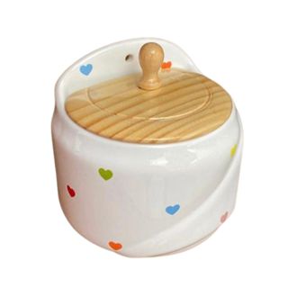 Saleiro Porcelana Branco Poá Coração Colorido para Cozinha 500gr