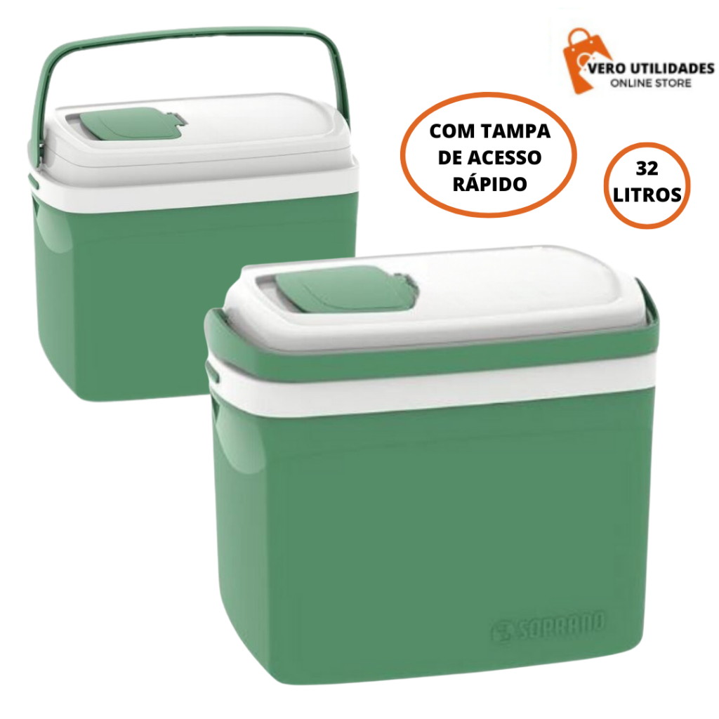 Caixa térmica 32 litros Soprano Verde Cooler com Tampa de acesso rápido