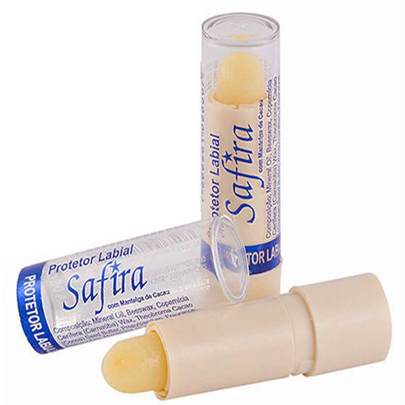 Kit com 3 Safira  Protetor Labial Manteiga de Cacau