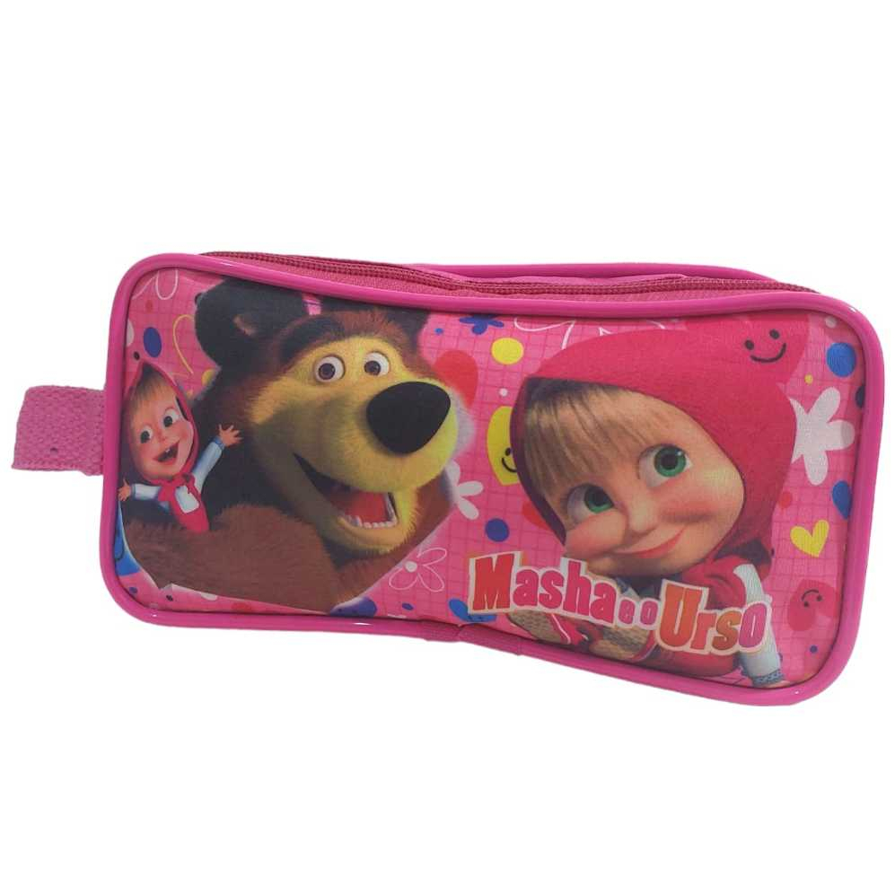 ESTOJO ESCOLAR GRANDE DE MENINA DE COMPARTIMENTO DUPLO DA MACHA e O URSO