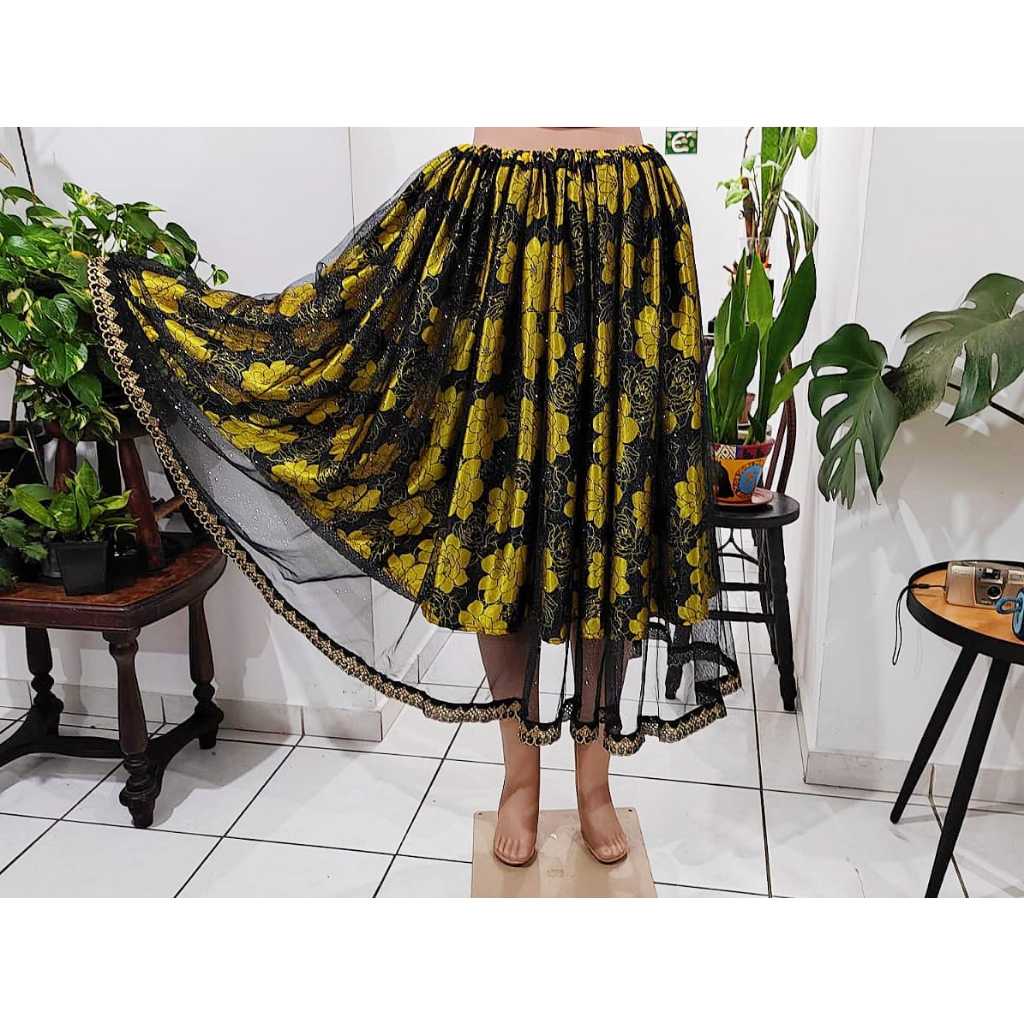 Saia para Pomba Gira Floral | 4m de Roda | Tule Cristal Preto