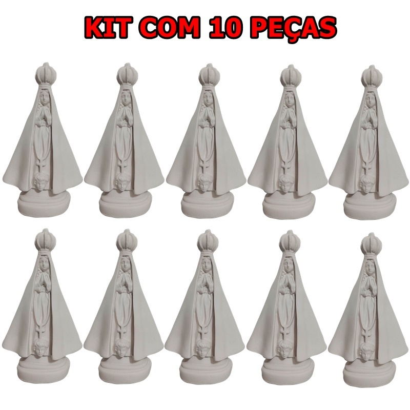 KIT COM 10 PEÇAS - Imagem de Nossa Senhora Aparecida em gesso - 22 cm -  Gesso CRU - Padroeira do Brasil