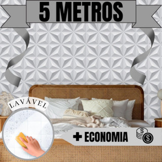 Papel De Parede Adesivo De Parede 5metros x 0,45cm Geometrico 3D Realista Branco/Cinza Para Decoração De Quarto Sala Casal