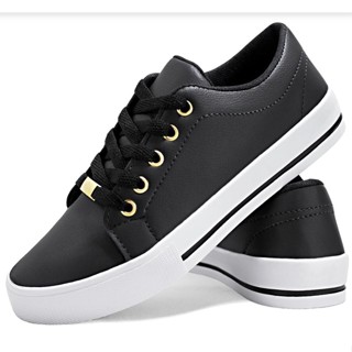 Tênis Casual Feminino acolchoado confortável preto blogueirinha sapatênis barato em promoção black