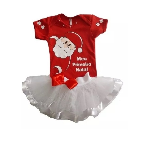 Conjunto Infantil Roupa De Natal Bebê Menina Saia Tutu Com Body Meu Primeiro Natal Papai Noel