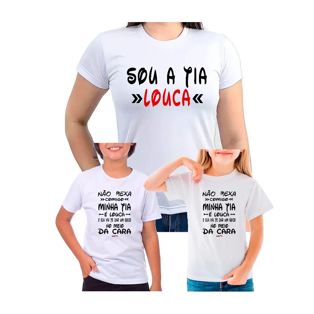 kit 2 camisetas tia louca dinda titia madrinha sobrinha(o)
