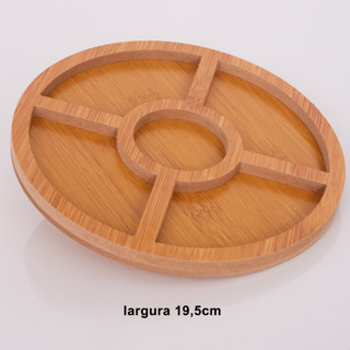 Gamela Redonda Mdf com 5 divisórias para Petiscos Amendoim Churrasco Frios Aperitivos 19,5 x 19,5 x 1,3cm
