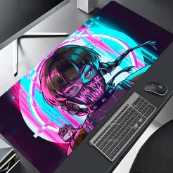 Mouse Pad Gamer 65x32 / 70x35 / 90x40 / 90x55 Estampa Cyber Punk 2.0 Borda Costurada