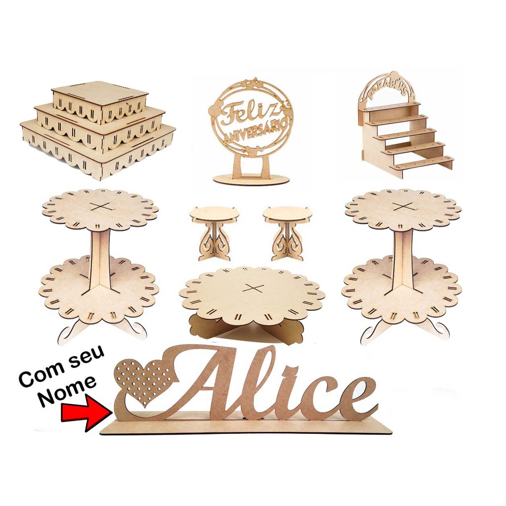 Kit Provençal Festa Passa Fita Com seu Nome Personalizado Decoração Mesa de Doces  em Mdf 3mm