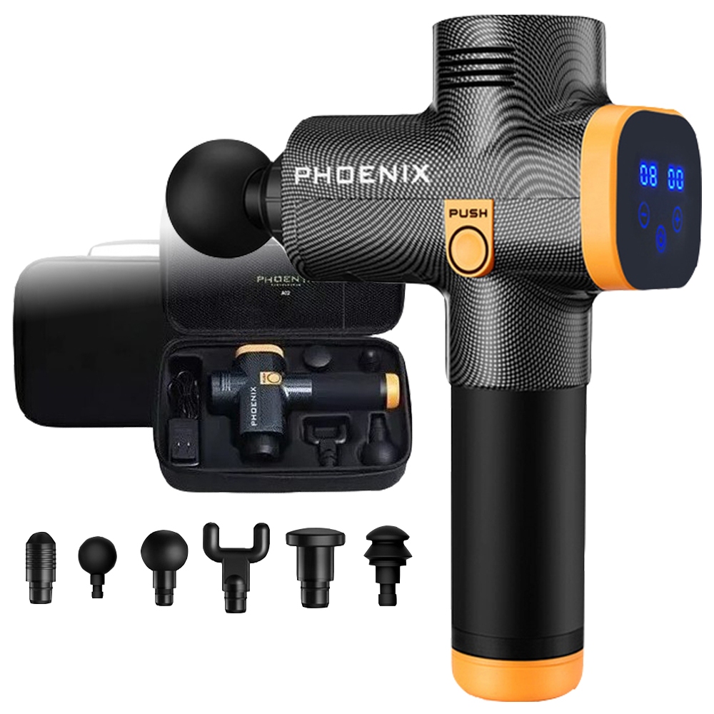 Massageador Phoenix A2 Pistola de Massagem Profissional 20 Velocidades 6 Ponteiras
