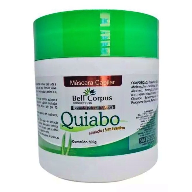 mascara tratamento capilar quiabo bell corpus 500g, nutrição, hidratação, pontas duplas