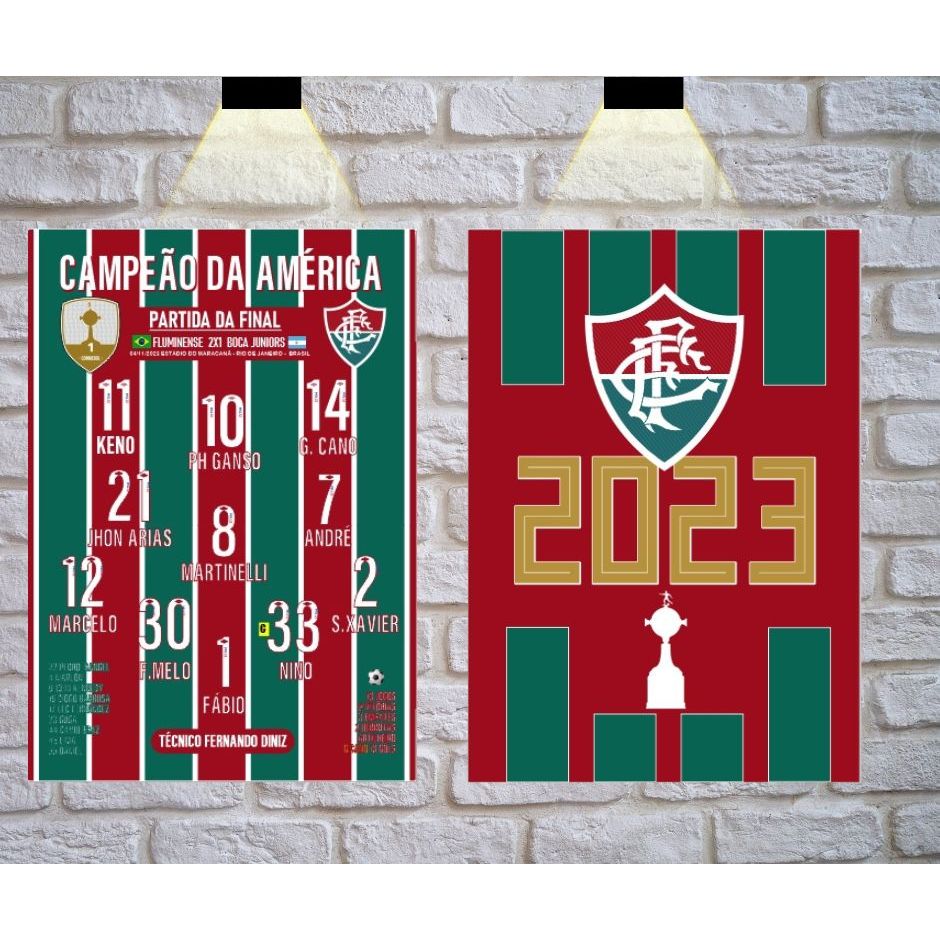 Placa decorativa Quadro Fluminense escalação Campeão Taça Libertadores Futebol e Temática  Libertadores 2023