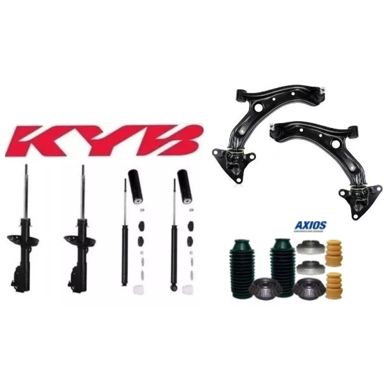 4 Amortecedor Dianteiro e Traseiro + Kits Axios + Par bandeja New Fit e City Original Kayaba