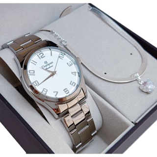 Relógio Champion Original Feminino Prata Fundo Branco a Prova D'Água em Oferta na Shopee
