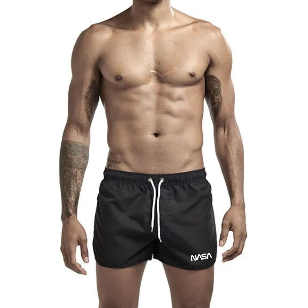 Bermuda Short Tactel Curto Masculino NASA Elastano Seca Rapido Para Academia Treino Praia e Piscina