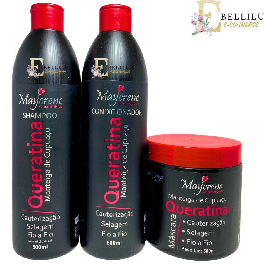 Kit Tratamento Capilar Queratina (Shampoo, Condicionador e Máscara 500g) Maycrene -ENVIO IMEDIATO