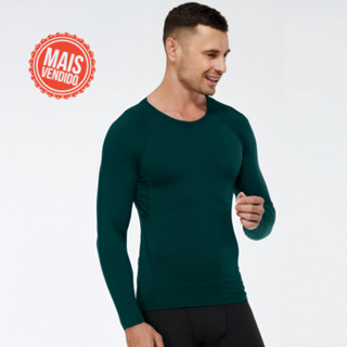 Camisa Térmica Manga Longa Verde Militar Camiseta Proteção Solar UV50+ Segunda Pele Treino Fitness Academia