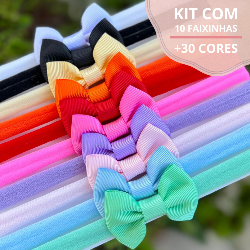 Kit com 10 mini laços gravatinha faixinha para bebê rn tiara infantil de 0 a 24 meses +30 cores