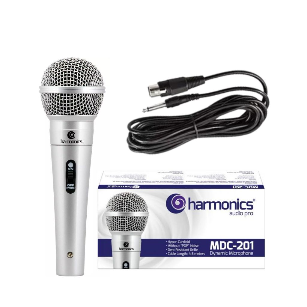 Microfone Profissional Harmonics Prata - Karaokê, Bar, Igreja, Palestras C/ Cabo 4,57m