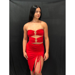 CONJUNTO SAIA MIDI DRAPEADA COM CROPPED ARGOLA SUPLEX