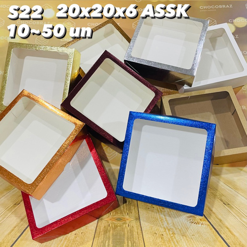 KIT 10~50 CAIXA CORES COM VISOR S22  20X20X6CM COM TEXTURA LAMINADA  ASSK// em Oferta na Shopee