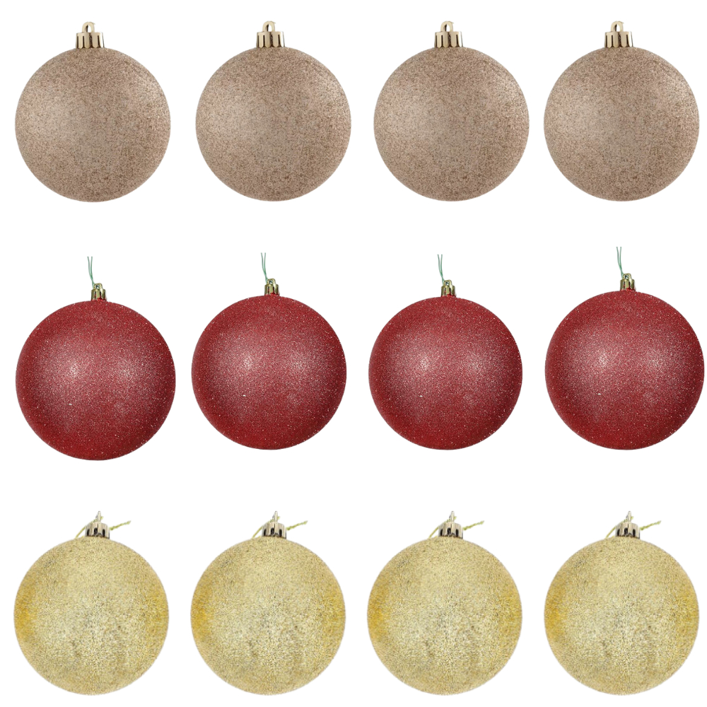 Kit 8 Bolas de Natal com Glitter 7cm Enfeite Árvore de Natal Decoração de Natal Vermelho Ouro Champagne Natalino