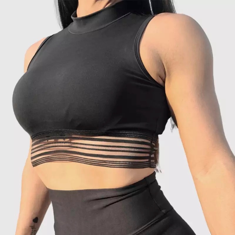 Top Preto C/ Elástico Transparente C/ Proteção Uv 50+e Emana p/ Academia