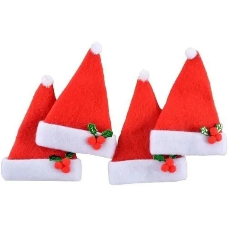 Kit c/ 4 Pendente Enfeite de Natal Gorro Papai Noel 9 Cm Cores Sortidas Decoração Natalina