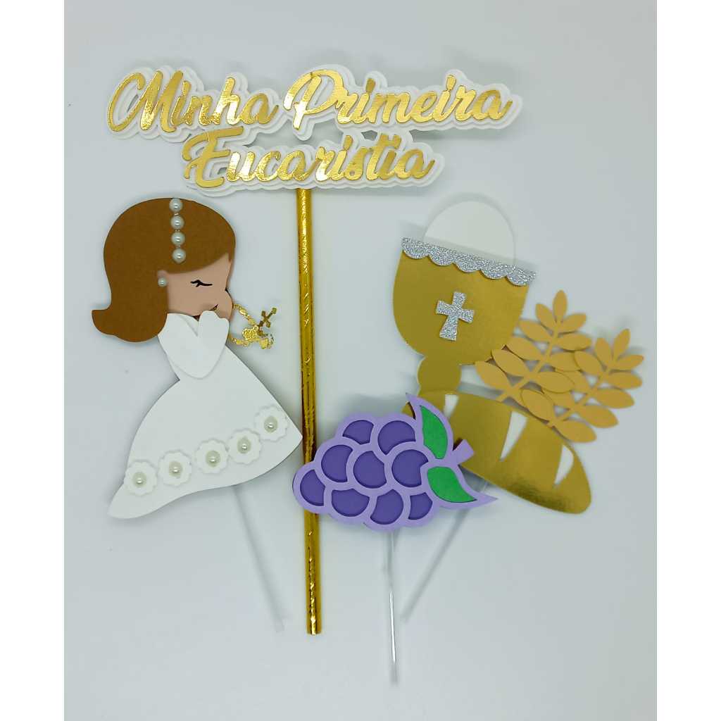 Topper De Bolo Primeira Eucaristia, Comunhão, Decoração em Oferta na Shopee