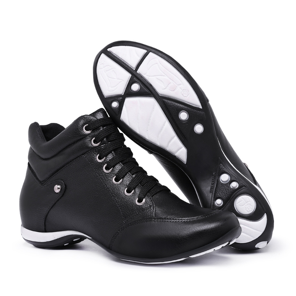 Tênis Sneaker Feminino Couro Legitimo Botinha Confortável Treino Academia Casual