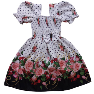 Vestido Infantil Estampa Floral Ciganinha Preto e Branco em Oferta na Shopee