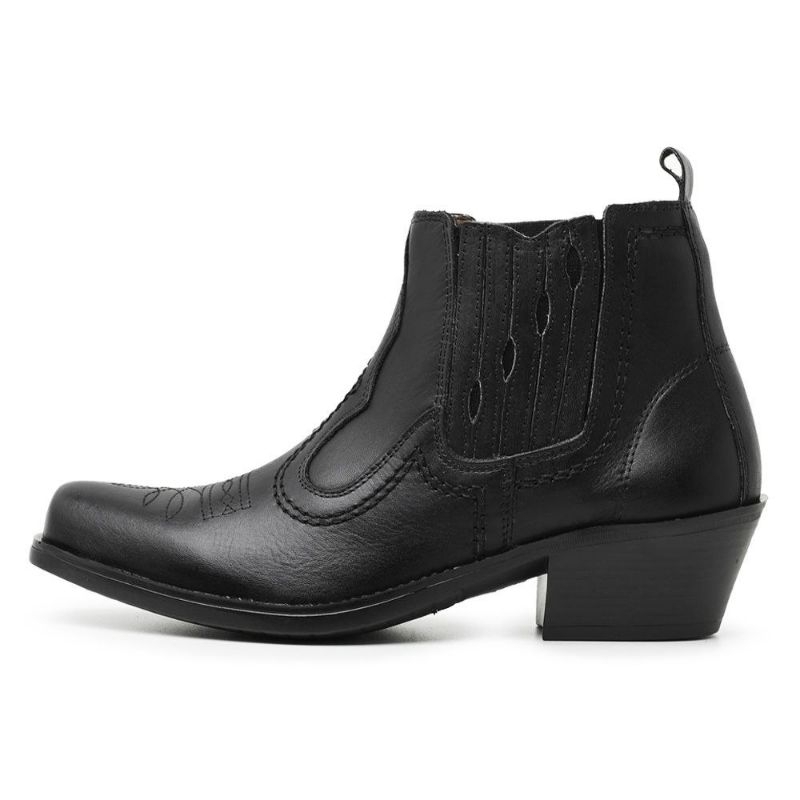 Botina Masculina em Couro Bota Texana Country  Bico Fino Salto Carrapeta