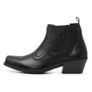 Botina Masculina em Couro Bota Texana Country  Bico Fino Salto Carrapeta