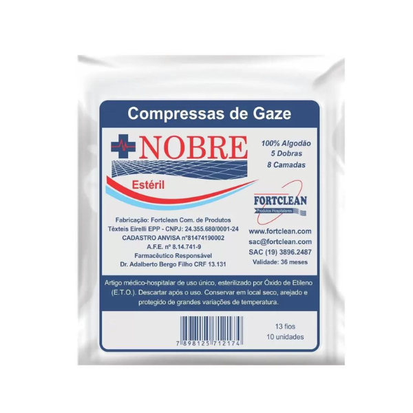 Compressa De Gaze ESTÉRIL 13 Fios Hidrófila 500 Uni (50 pac c/ 10 gaze)