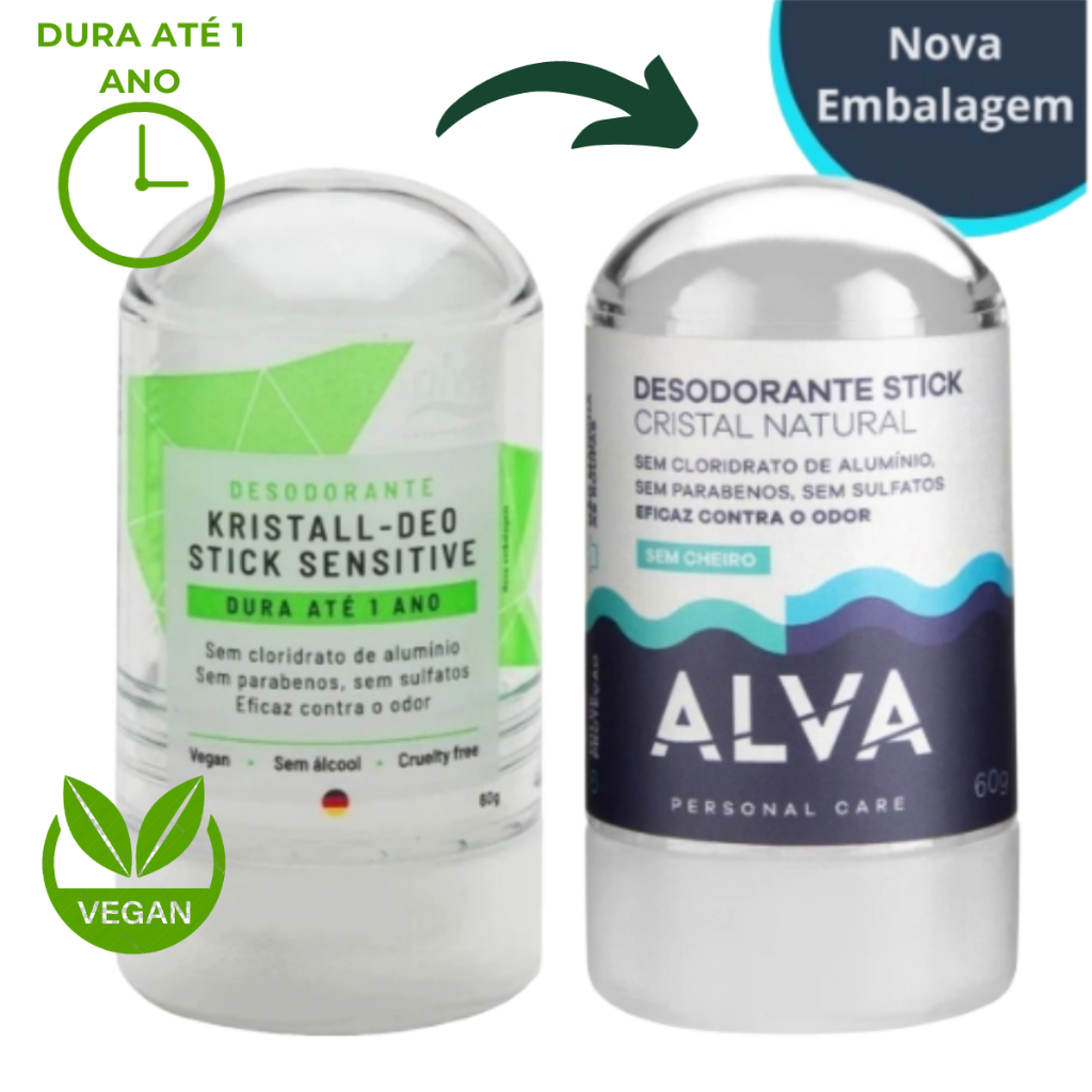 Desodorante Cristal Alva 60g/ 120g Pedra Stick Natural S/Aluminio 100% Vegano Rende Até um 1 ano/ 2 anos Todos os Tipos de Pele Twist Stick Alva Lavanda 55ml