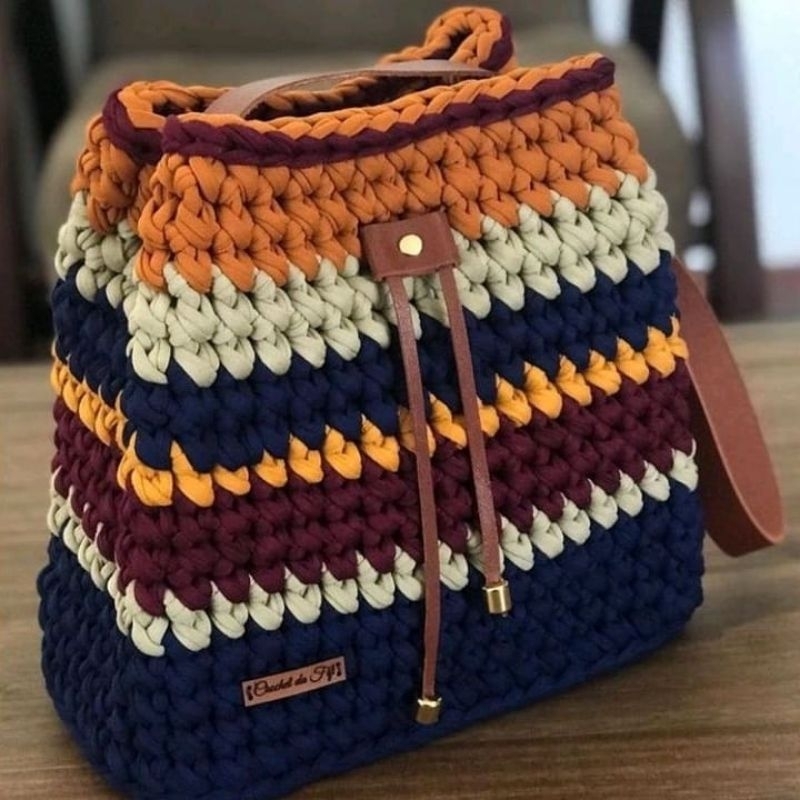 Bolsa Saco Colorida de Ombro, Transversal e de Ombro em Crochê com Fios de Malha