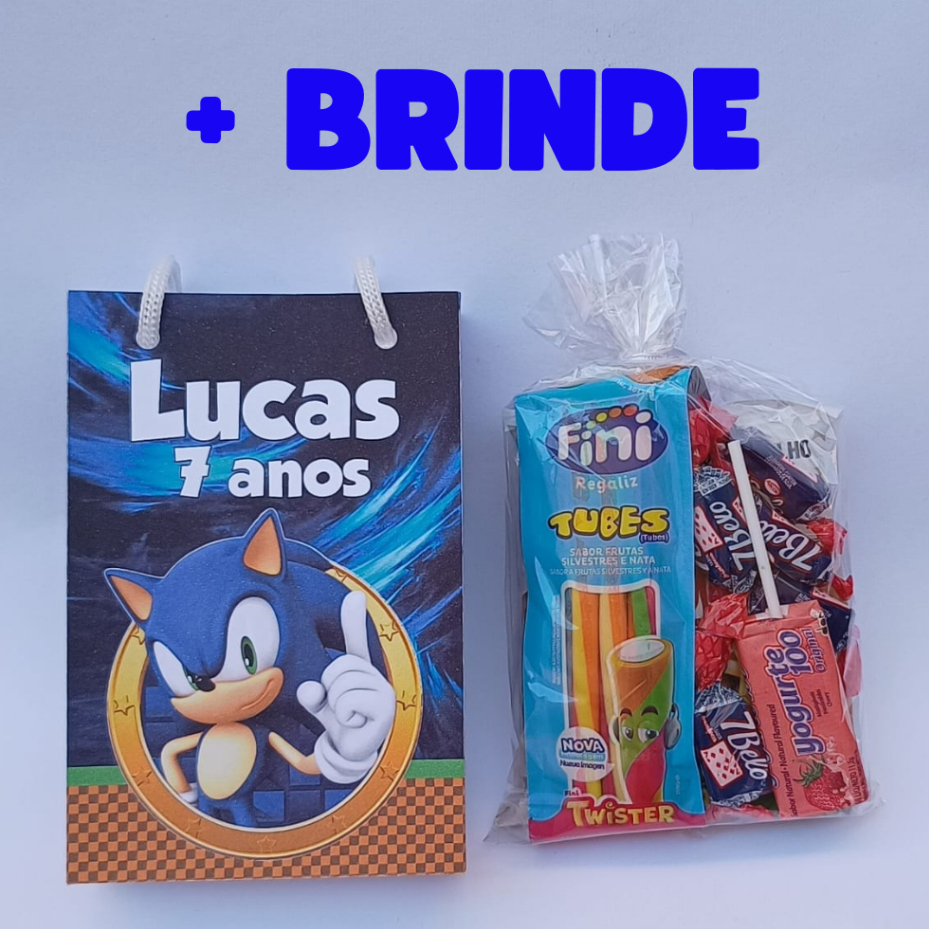 KIT SACOLINHA SURPRESA PERSONALIZADA COM DOCES SONIC LEMBRANCINHA DE FESTA (FAZEMOS QUALQUER TEMA)