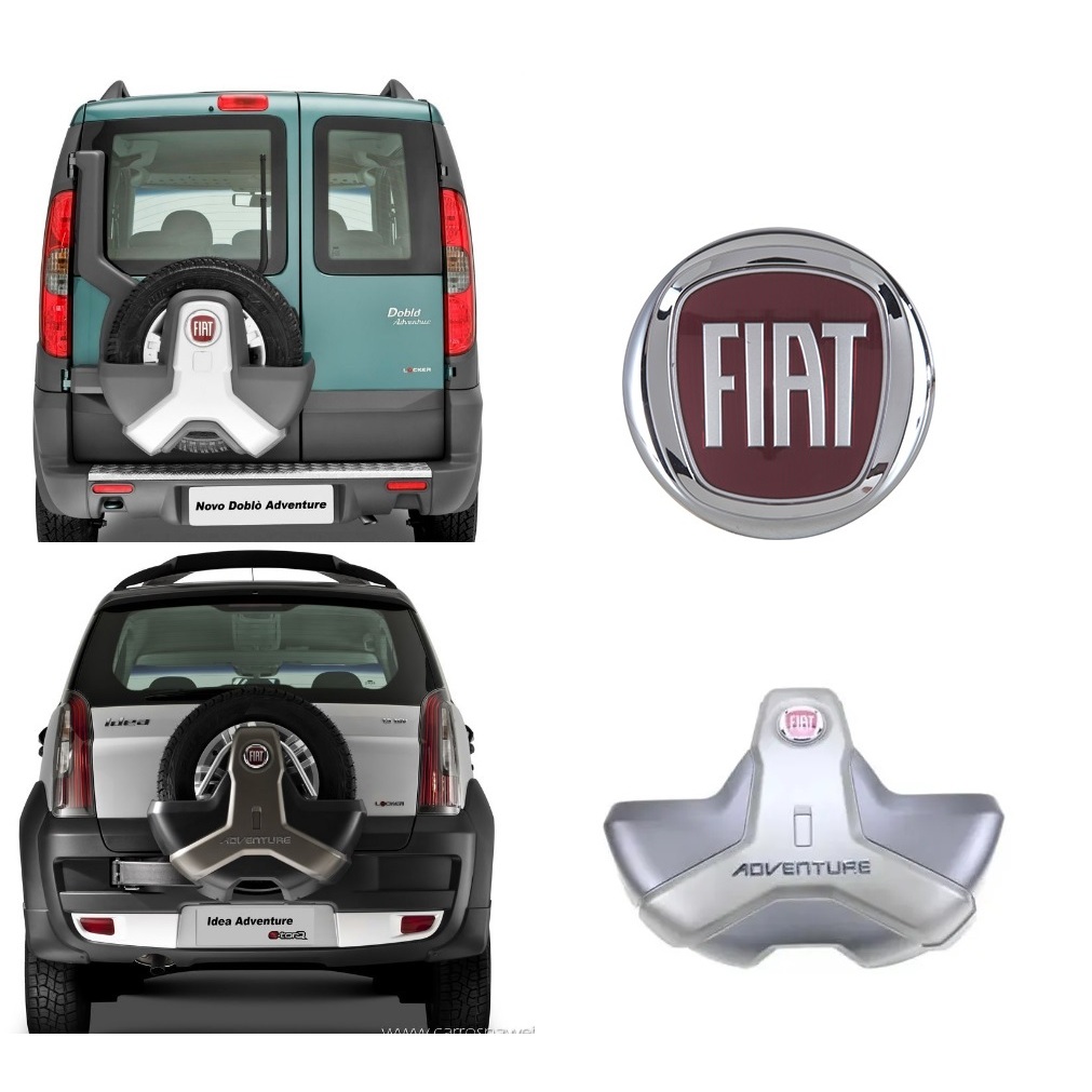 Emblema Simbolo Fiat Capa Suporte estepe Doblo Adventure Idea Adventure logotipo vermelho locker adv