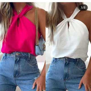 Blusa Feminina Gola Transpassada em Nó Tecido Duna Tendência