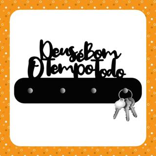Porta Chaves de Parede Decorativo em MDF 3mm Preto Deus é bom o Tempo Todo Envio Imediato