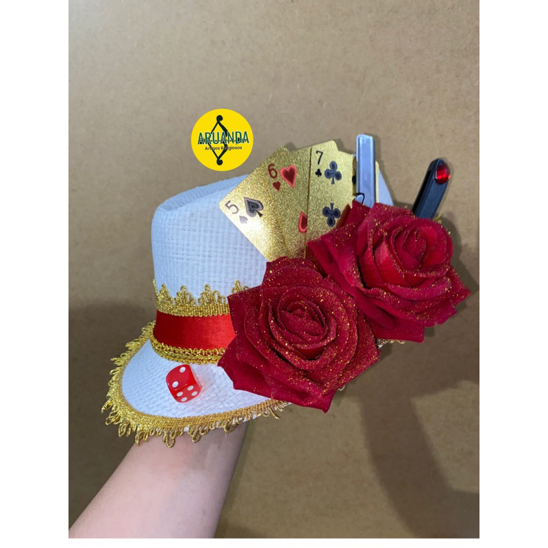 Chapéu de Malandra com Navalhete Rosas de veludo com brilho