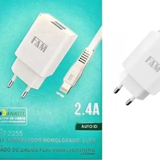 Carregador de Iphone Lightning 2 usb 2.4a FAM com Cabo